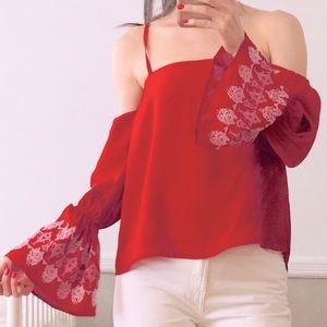 Bloomingdale's Banjara Medium Red Off-Shoulder Summer Blouse